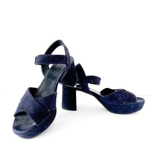 Prada Size 37.5 Women's Platform Ankle Strap Suede Sandals in Blue